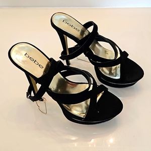 Bebe, black heels, size 8
